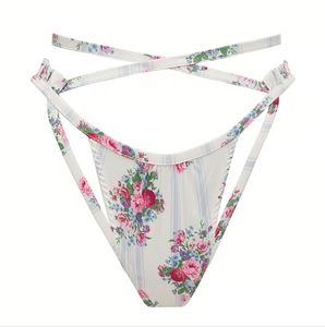 V.S. " For Love & Lemons" Lailah High Waist Thong Panty (Stripes & Floral)-XXS